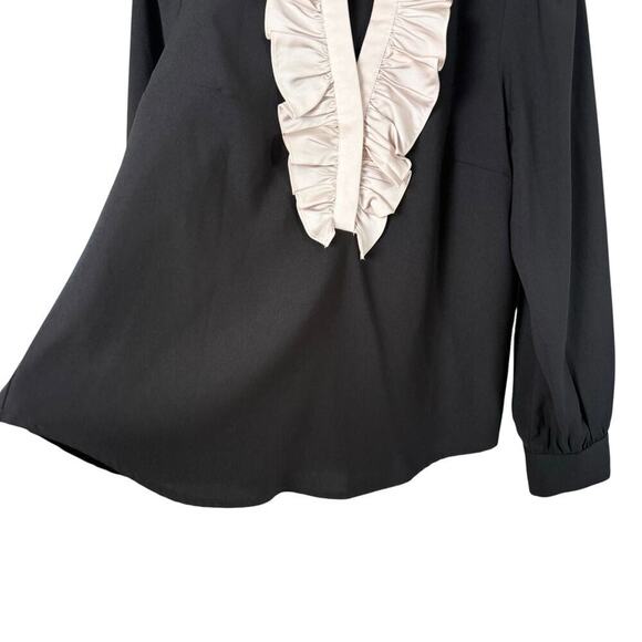 J.Crew Long-Sleeve Ruffle-Front Top‎ in Satin Crepe in Black and Cream, Medium - Picture 6 of 9